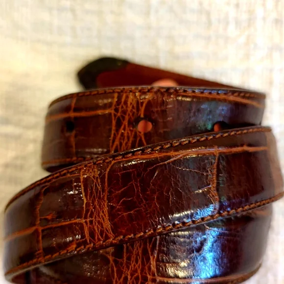 VTG Ralph Lauren Genuine Alligator Belt Sterling Silver 1985 Brown 26 - Picture 4 of 16